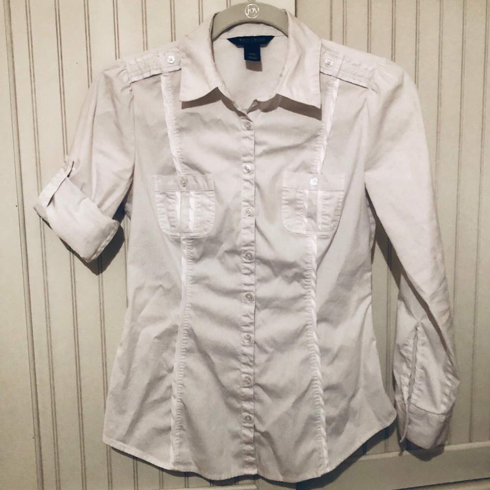 Fitted white button-up